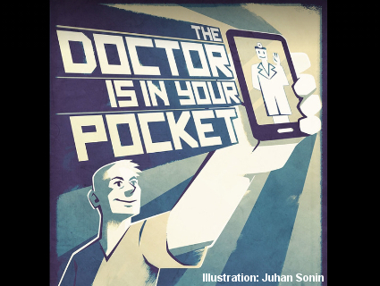 Zahnarztvisite mit dem Smartphone Slogan "Doctor is in your pocket"